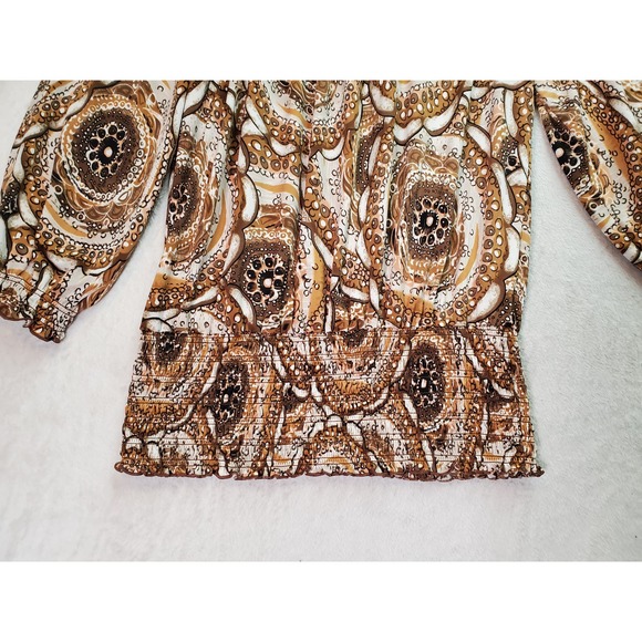 Essentials by Milano Blouse Top Womens Large Multi Geo Print Long Sleeve Pleated - Picture 2 of 8